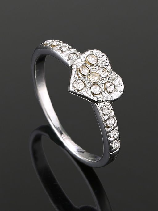 Estele Rhodium Plated Adorable Heart Shaped Finger Ring For Women