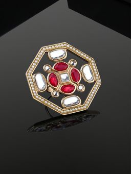 Estele - Gold Plated Traditional Maharani Designer Kundan Ring For Women