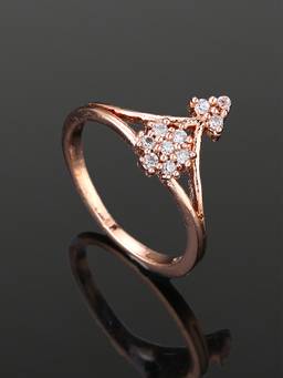 Estele - Rose Gold Plated Cz Flower Shaped Finger Ring For Women