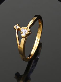 Estele - Gold Plated Cz Sparkling Finger Ring With White Stone For Women