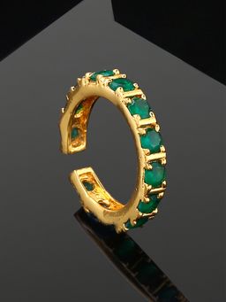 Estele - Gold Plated Cz Dazzling Finger Ring With Green Crystals For Women