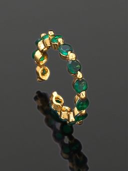 Estele - Gold Plated Cz Glittering Finger Ring With Green Crystals For Women