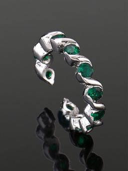 Estele - Rhodium Plated Cz Dazzling Finger Ring With Green Crystals For Women