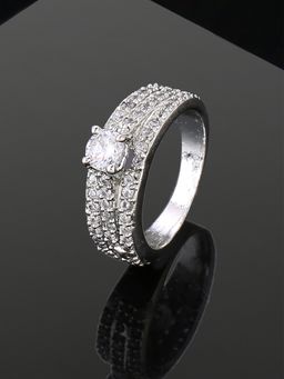 Estele - Rhodium Plated Cz Magnificent Finger Ring For Girls & Women