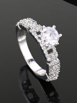 Estele - Rhodium Plated Cz Sparkling Finger Ring For Women