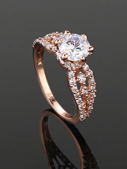 Estele - Rose Gold Plated Cz Dazzling Finger Ring With White Stone For Girls & Women