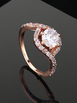 Estele - Rose Gold Plated Cz Sparkling Finger Ring With White Stone For Girls & Women