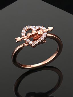 Estele - Rose Gold Plated Heart-Shaped Finger Ring With White Stone For Girls & Women