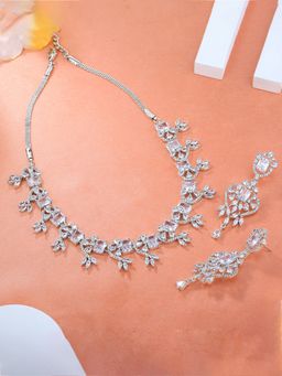 Estele - Rhodium Plated Cz Magnificent Designer Necklace Set For Women