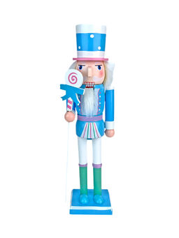 Little Surprise Box - 15 Inch Wooden Blue Lollipop Nutcracker Christmas Table Decor