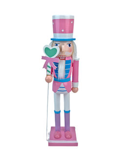 Little Surprise Box - 15 Inch Wooden Pink Heart Nutcracker Christmas Table Decor