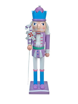 Little Surprise Box - 15 Inch Wooden Purple Candycane Nutcracker Christmas Table Decor