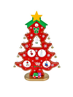 Little Surprise Box - Red Diy Wooden Christmas Tree with Led Light,Christmas Table Decor