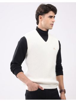 Monte Carlo - Men White V Neck Sleeveless Sweater