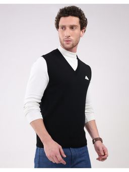 Monte Carlo - Men Black V Neck Sleeveless Sweater