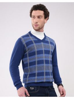 Monte Carlo - Men Blue V Neck Full Sleeve Pullover Sweater