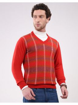 Monte Carlo - Men Red V Neck Full Sleeve Pullover Sweater