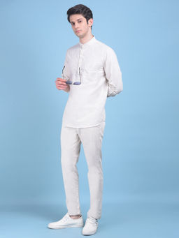 CRIMSOUNE CLUB - Mens Linen White Textured Shirt