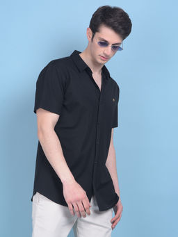 CRIMSOUNE CLUB - Mens Solid Stretchable Black Shirt