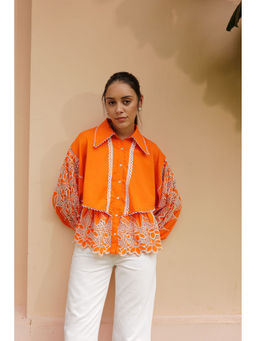 BOHO-CHIC By Sukriti Jain - The Tangerine Orange Broderie Scalloped Blouse Top