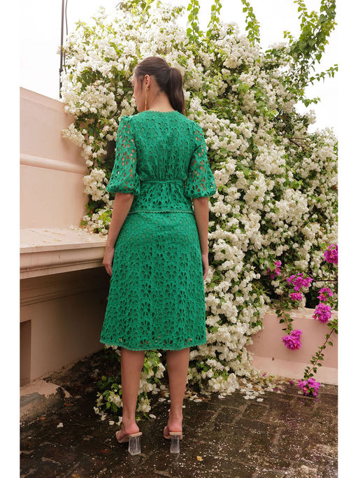 Buy BOHO-CHIC By Sukriti Jain Emerald Green Broderie Midi Dress Online