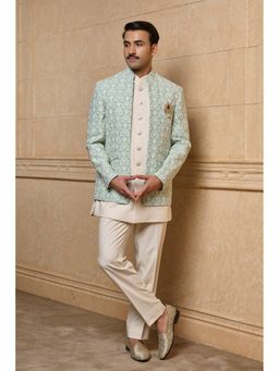 TASVA - Light Blue Embroidered Indo-western Coat with Kurta and Pant