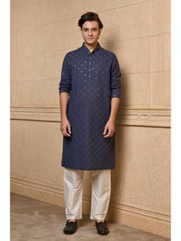 TASVA - Navy Blue Embroidered Kurta with Churidar
