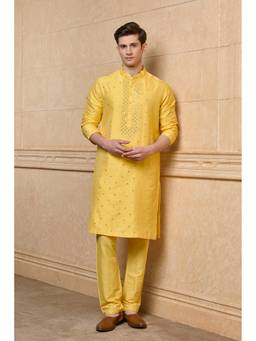 TASVA - Light Yellow Embroidered Kurta with Churidar