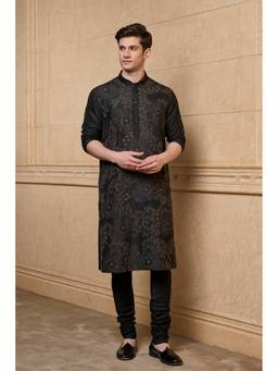 TASVA - Men'S Black Embroidered Kurta with Churidar