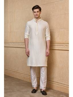 TASVA - Men Ivory Embroidered Kurta with Churidar