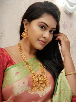 GRIIHAM - Antique Gold Finish Long Lakshmi Necklace Set