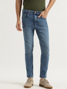 United Colors of Benetton - Mens Solid Low Crotch Fit Mid Wash Jeans