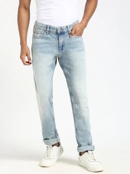 Tommy Hilfiger - Mens Mid Wash Regular Fit Mid Rise Jeans