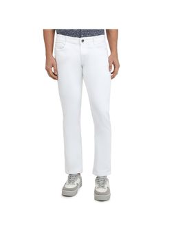 Parx - Mens Straight Fit White Cotton Blend Jeans