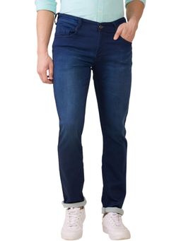 Parx - Mens Straight Fit Dark Blue Cotton Blend Jeans