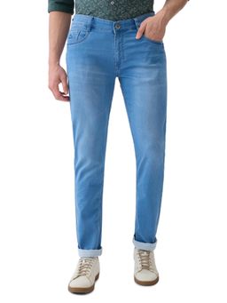 Parx - Mens Straight Fit Medium Blue Cotton Blend Jeans