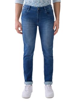 Parx - Mens Straight Fit Dark Blue Cotton Blend Jeans