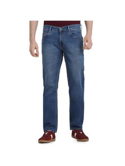 Parx - Mens Straight Fit Dark Blue Cotton Blend Jeans