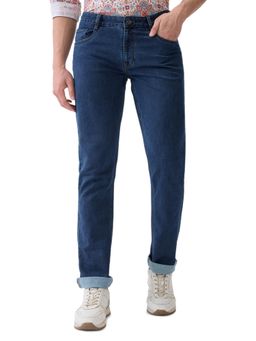 Parx - Mens Straight Fit Dark Blue Cotton Blend Jeans