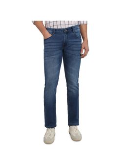 Parx - Mens Straight Fit Dark Blue Cotton Blend Jeans