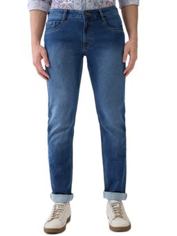 Parx - Mens Straight Fit Medium Blue Cotton Blend Jeans