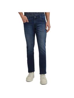 Parx - Mens Straight Fit Dark Blue Cotton Blend Jeans