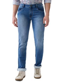 Parx - Mens Straight Fit Medium Blue Cotton Blend Jeans