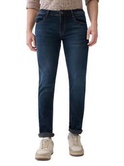 Parx - Mens Straight Fit Dark Blue Cotton Blend Jeans