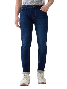 Parx - Mens Straight Fit Dark Blue Cotton Blend Jeans