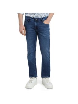 Parx - Mens Straight Fit Dark Blue Cotton Blend Jeans