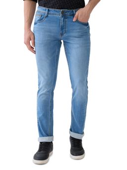 Parx - Mens Straight Fit Medium Blue Cotton Blend Jeans