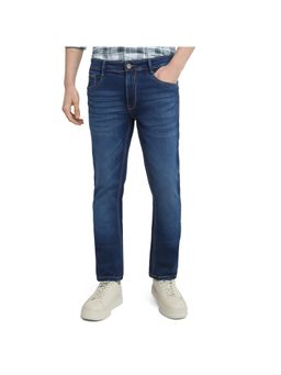 Parx - Mens Straight Fit Dark Blue Cotton Blend Jeans