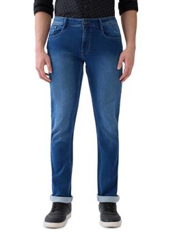 Parx - Mens Straight Fit Medium Blue Cotton Blend Jeans