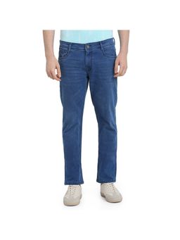 Parx - Mens Straight Fit Dark Blue Cotton Blend Jeans
